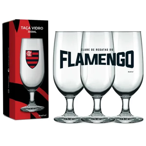 taça vidro 300ml times - flamengo
