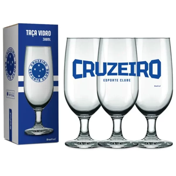 taça vidro 300ml times - cruzeiro