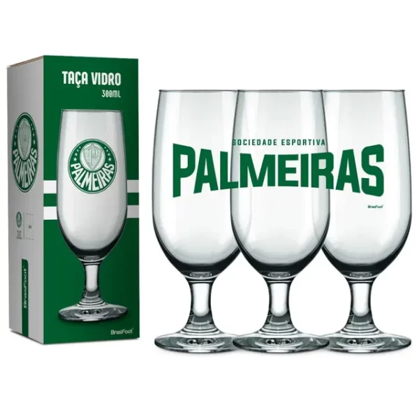taça vidro 300ml times - palmeiras