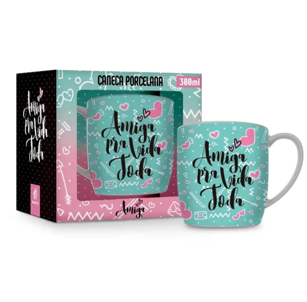 caneca porcelana urban 300ml - amiga pra toda vida