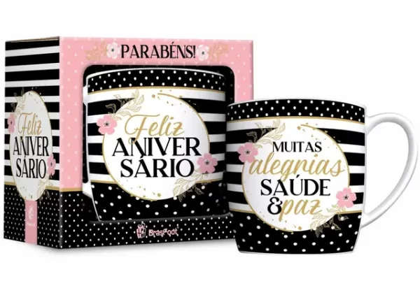 caneca porcelana urban 300ml - alegria saúde e paz