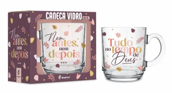 caneca vidro elegance fe1 300ml - tempo de deus
