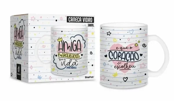 caneca vidro diamante 300ml - amiga maravilhosa