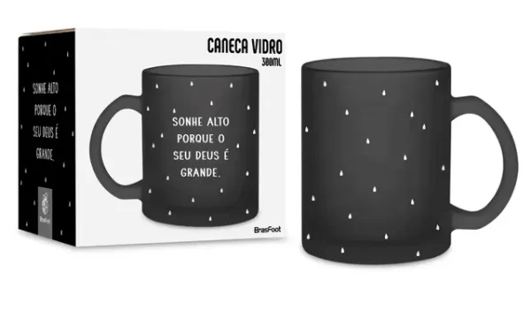 caneca vidro diamond fe1 300ml - sonhe alto seu deus é grande