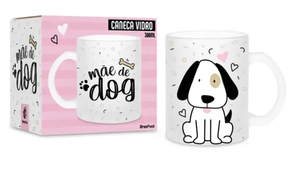 caneca vidro diamond 300ml - mãe de dog