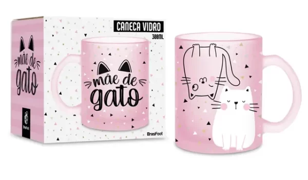 caneca vidro diamond 300ml - mãe de gato