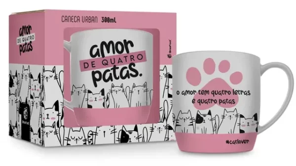 caneca porcelana urban 300ml - amor de quatro patas cat