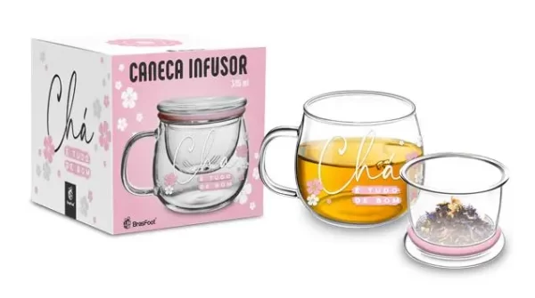 caneca vidro infusor 315ml - chá é tudo de bom