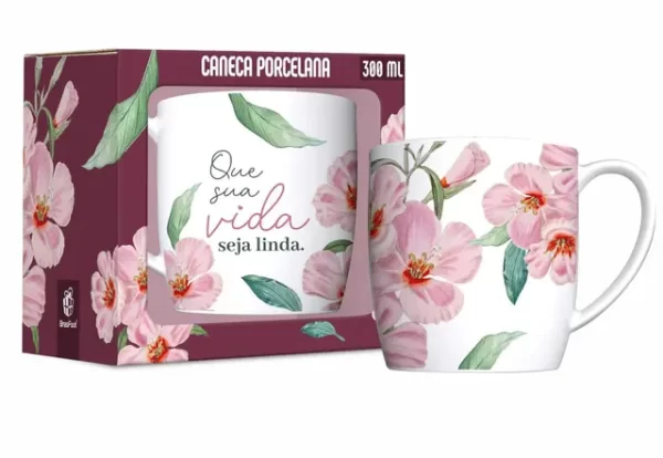 caneca porcelana urban 300ml - que sua vida seja linda
