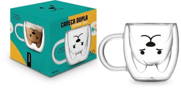 caneca vidro duplo 200ml - cachorro