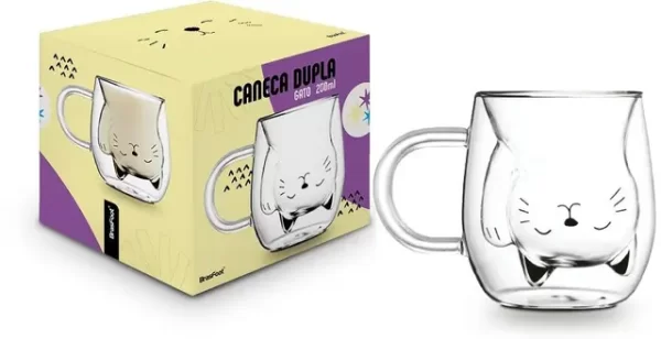 caneca vidro duplo 200ml - gato 2